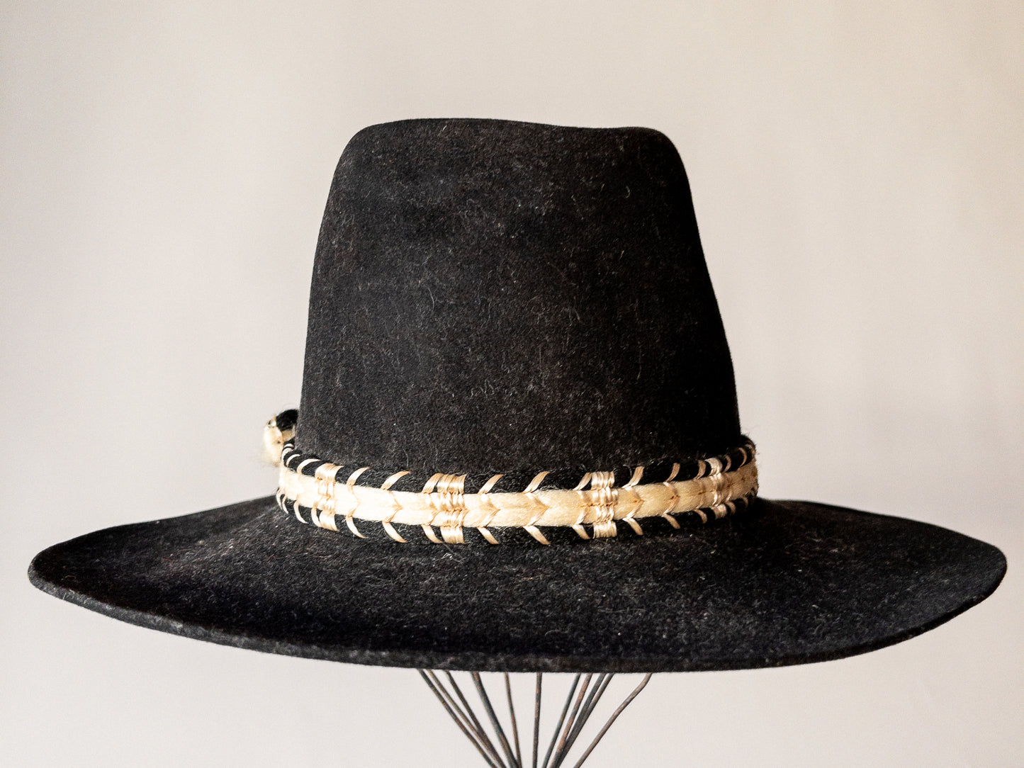 Vintage Black Western Hat High Brim w/ Braided Hat Band