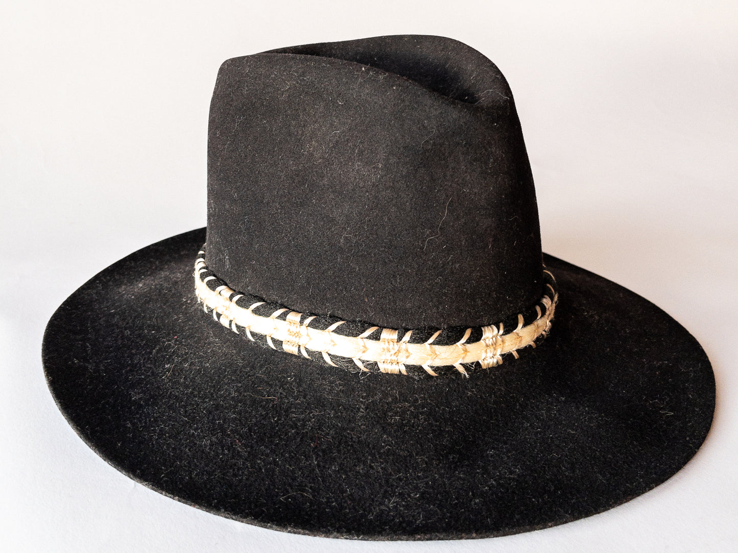 Vintage Black Western Hat High Brim w/ Braided Hat Band