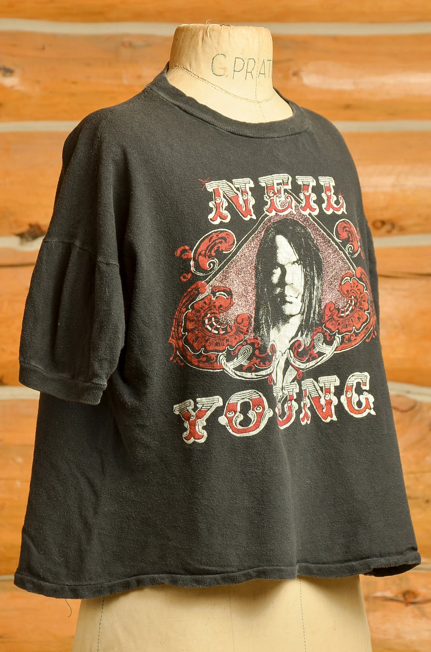 1970s Neil Young and Crazy Horse Black Cotton Front and Back Print T Shirt