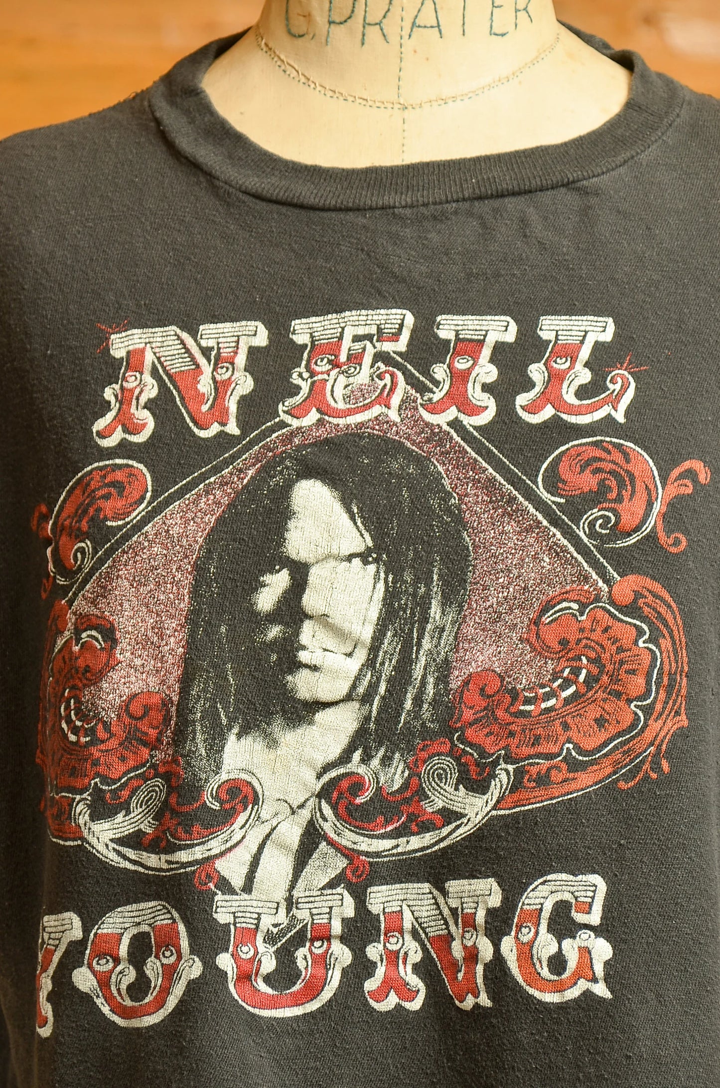 1970s Neil Young and Crazy Horse Black Cotton Front and Back Print T Shirt