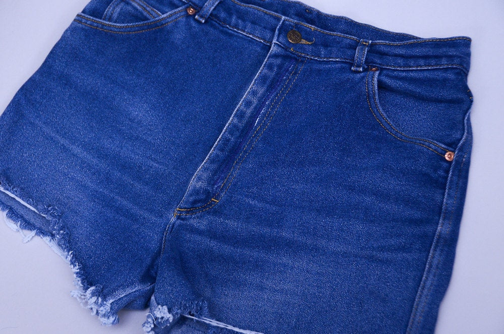 70s Lee Cut Off Dark Denim High Waisted Shorts W 32