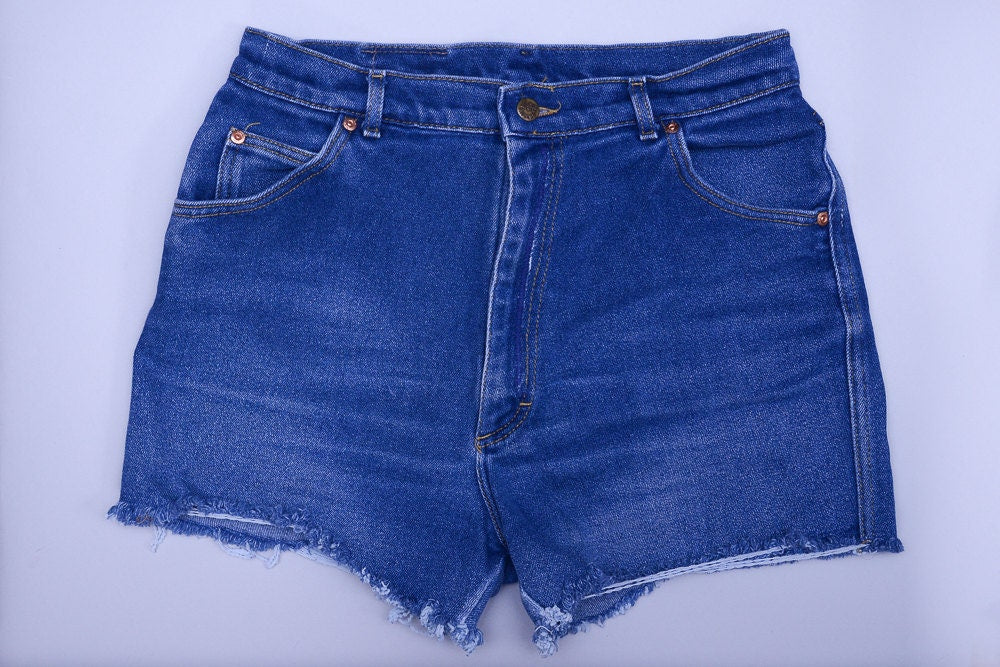 70s Lee Cut Off Dark Denim High Waisted Shorts W 32