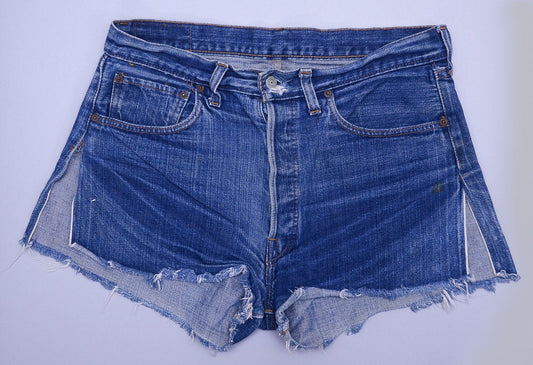 Vintage Levis Redline 501 Single Stitch Dark Indigo Denim Black Bar Cut off Jean Shorts W 32