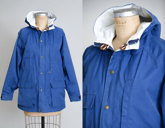 80s Woolrich Parka Blue Hooded Mountaineer Anorak Parka Womens Jacket