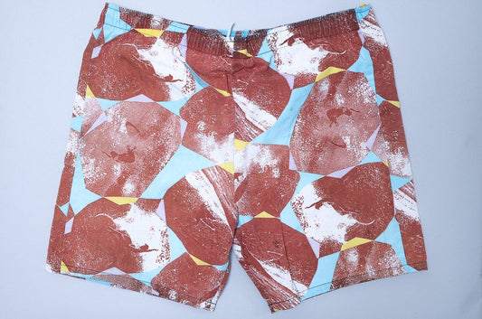 80s Surf Shorts Abstract Crazy Print Cotton Swim Shorts