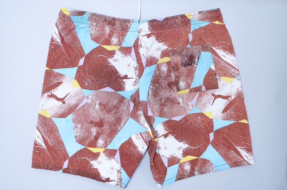 80s Surf Shorts Abstract Crazy Print Cotton Swim Shorts