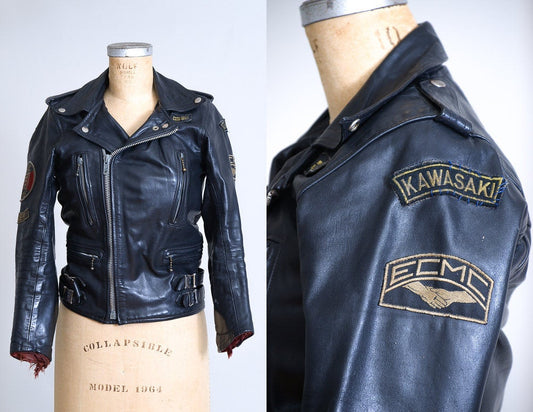 1970s Motorcycle Jacket ECMC European Motorcycle Leather Fetish Club Black Speedman Leather Daddy Biker Jacket