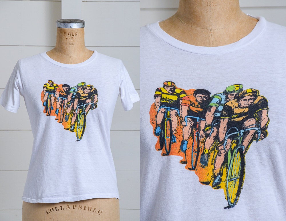 1971 Tour De France Eddy Merckx Waterprint Rare Bicycling T Shirt