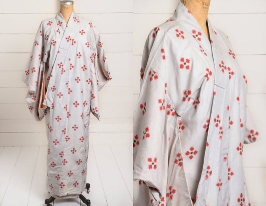 Vintage Kimono Abstract Rose Print Cotton Traditional Long Robe Kimono Jacket