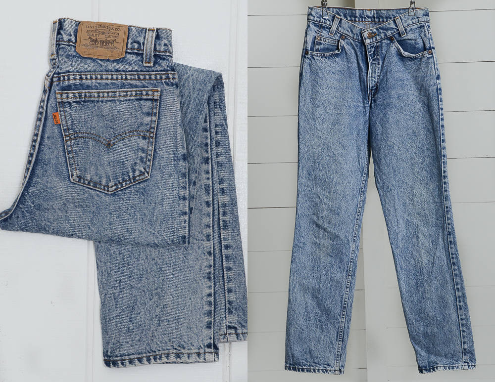 80s Levis Orange Tag Acid Wash Blue Denim High Waisted Skinny Jeans 27 x 30