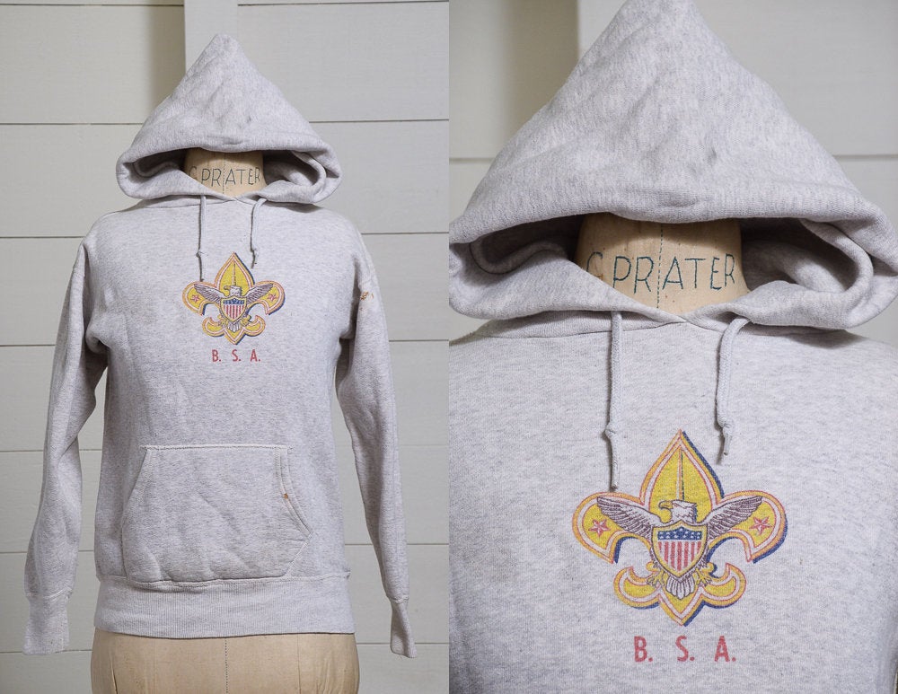 1950s Boy Scouts Of America Hoodie B.S.A. Fleur De Lis Grey Hooded Sweatshirt