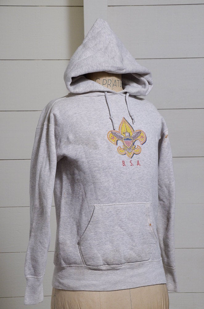 1950s Boy Scouts Of America Hoodie B.S.A. Fleur De Lis Grey Hooded Sweatshirt