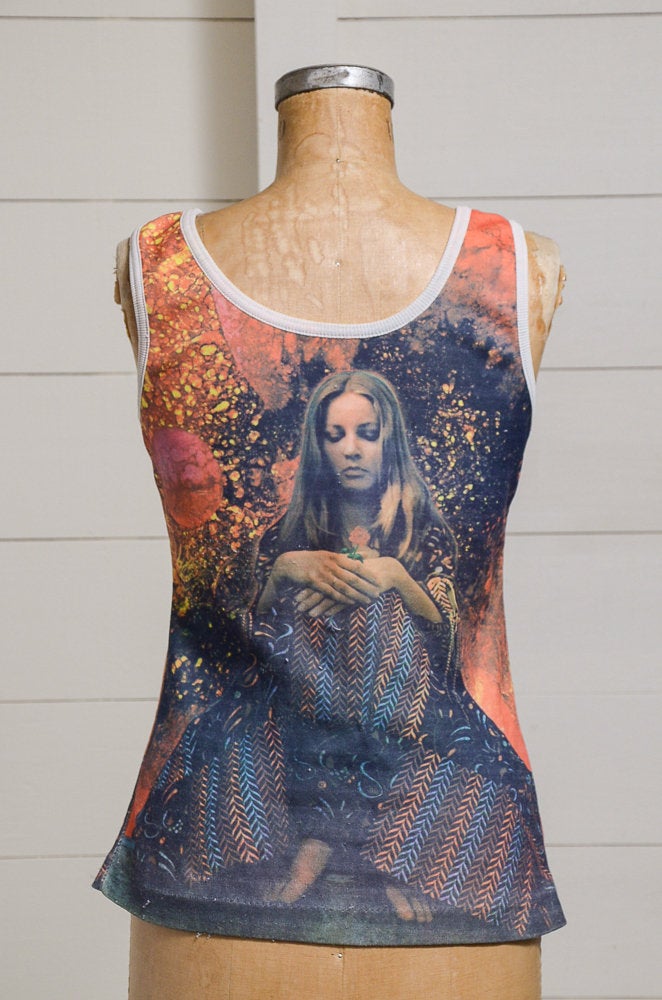 1960s Picture Print RARE Hippie Girl All Over Print Tank Top