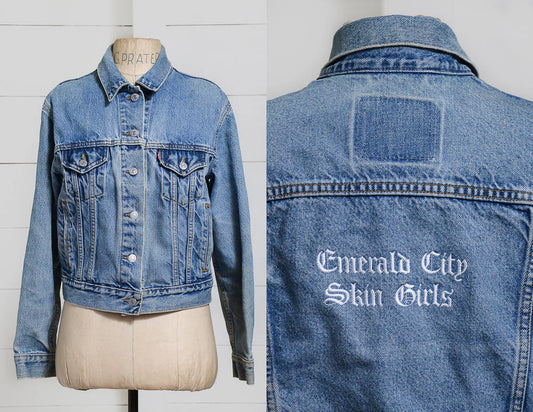 90s Levis Jean Jacket Two Pocket Distressed Emerald City Skin Girls Denim Jean Jacket