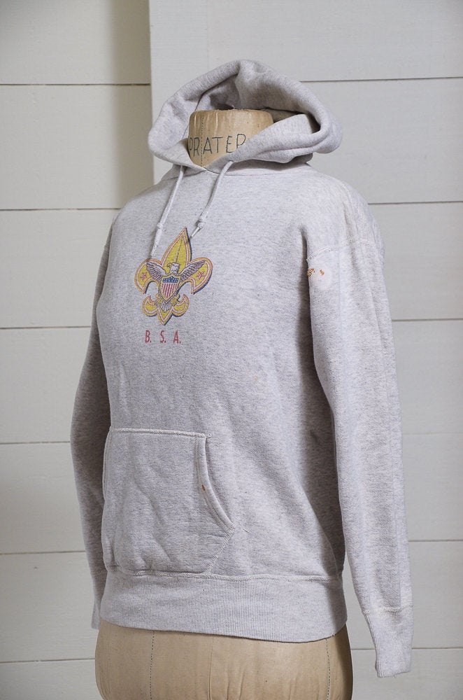 1950s Boy Scouts Of America Hoodie B.S.A. Fleur De Lis Grey Hooded Sweatshirt