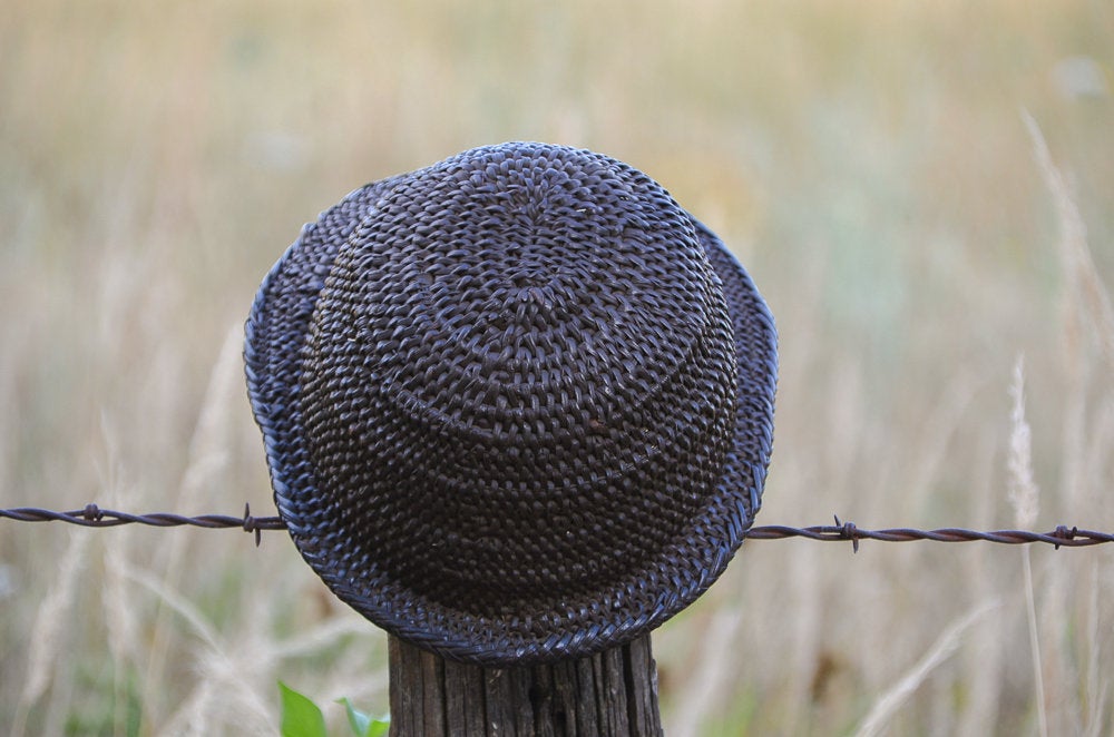 Antique Woven Riding Hat Black Natural Fiber Handwoven Equestrian Helmet