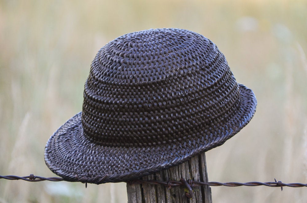 Antique Woven Riding Hat Black Natural Fiber Handwoven Equestrian Helmet