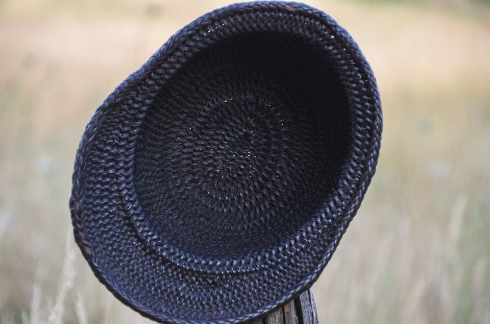 Antique Woven Riding Hat Black Natural Fiber Handwoven Equestrian Helmet