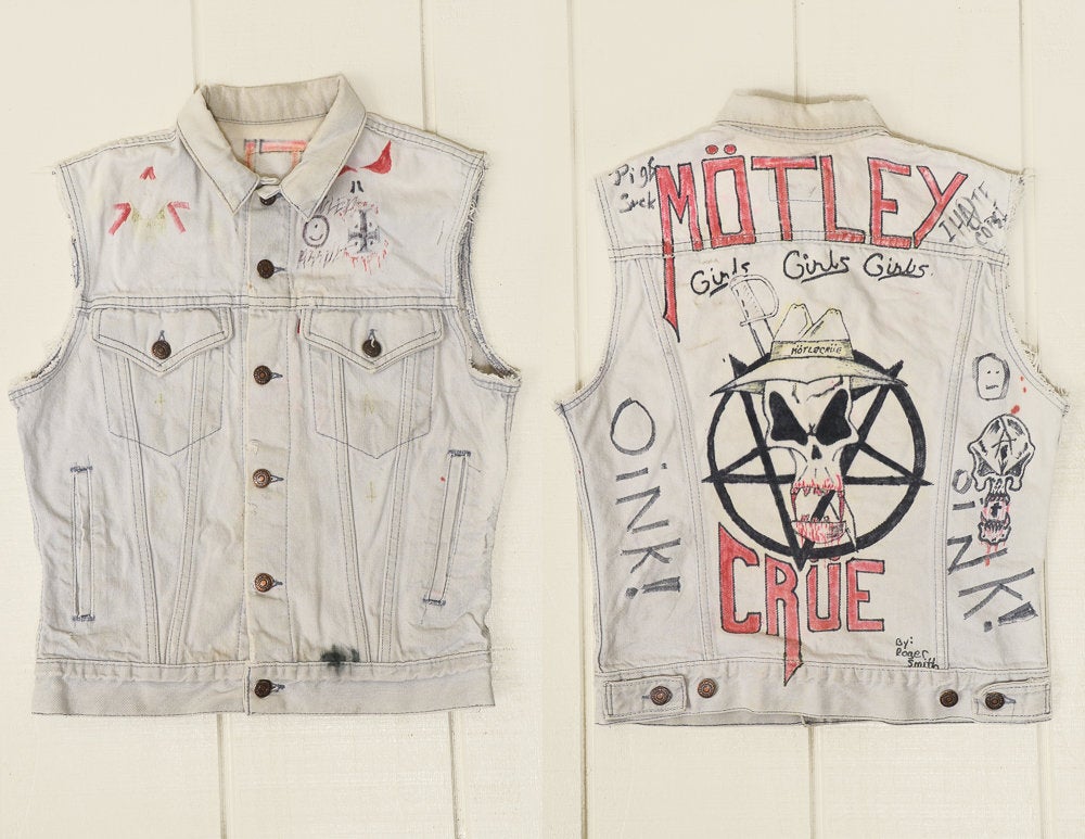 80s Motley Crue Levis Jean Vest Hand Painted Fan Art Hesher Metal Vest