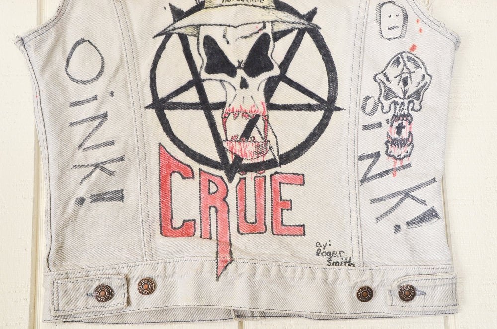 80s Motley Crue Levis Jean Vest Hand Painted Fan Art Hesher Metal Vest