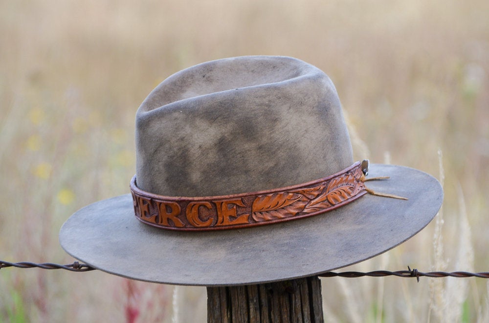Vintage Distressed Western Hat with Nez Perce Tooled Leather Cowboy Ha –  Roslyn Trading