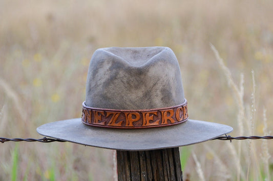 Vintage Distressed Western Hat with Nez Perce Tooled Leather Cowboy Hat