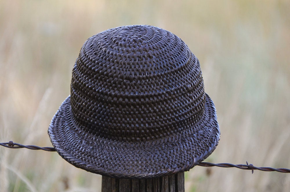 Antique Woven Riding Hat Black Natural Fiber Handwoven Equestrian Helmet