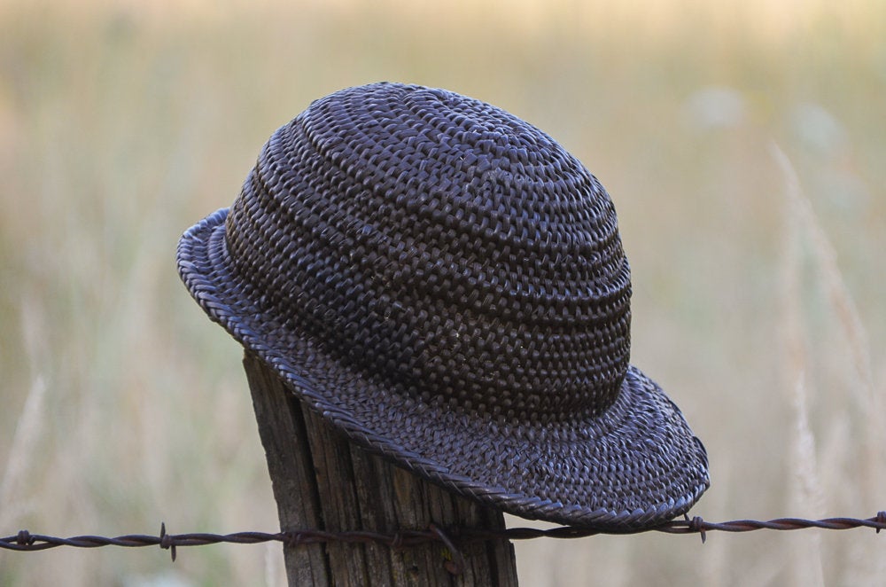 Antique Woven Riding Hat Black Natural Fiber Handwoven Equestrian Helmet