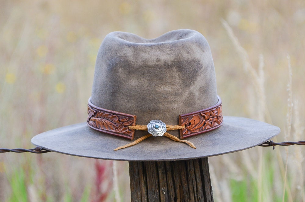 Vintage Distressed Western Hat with Nez Perce Tooled Leather Cowboy Ha –  Roslyn Trading