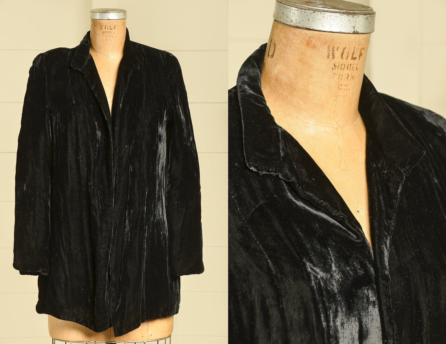 1940s Black Velvet Flapper Coat Mid Length Opera Coat