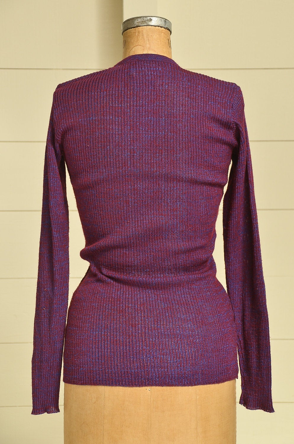 70s Sweater Metallic Purple Bohemian Ribbed Sweater