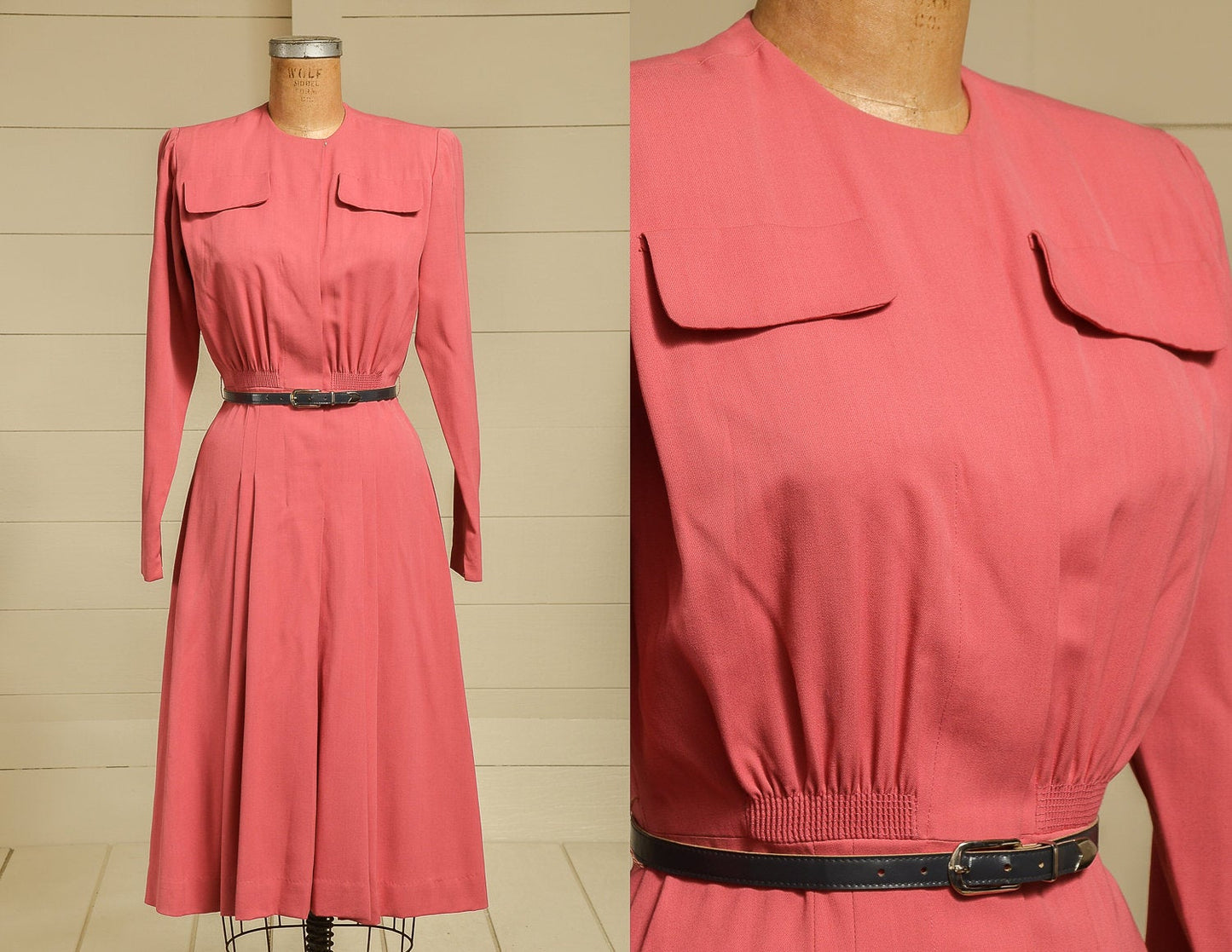 1950s Rayon Dress R & K Originals Rose Blush Pink Midi Dress