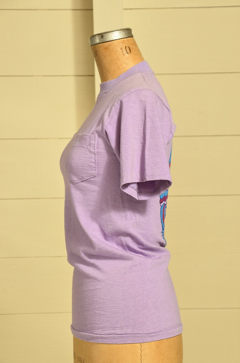 1970s Psychedelic Novelty T Shirt Purple Single Pocket Hippie Sun T Shirt