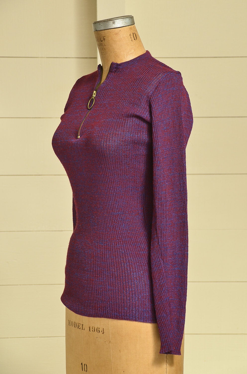 70s Sweater Metallic Purple Bohemian Ribbed Sweater