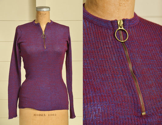 70s Sweater Metallic Purple Bohemian Ribbed Sweater