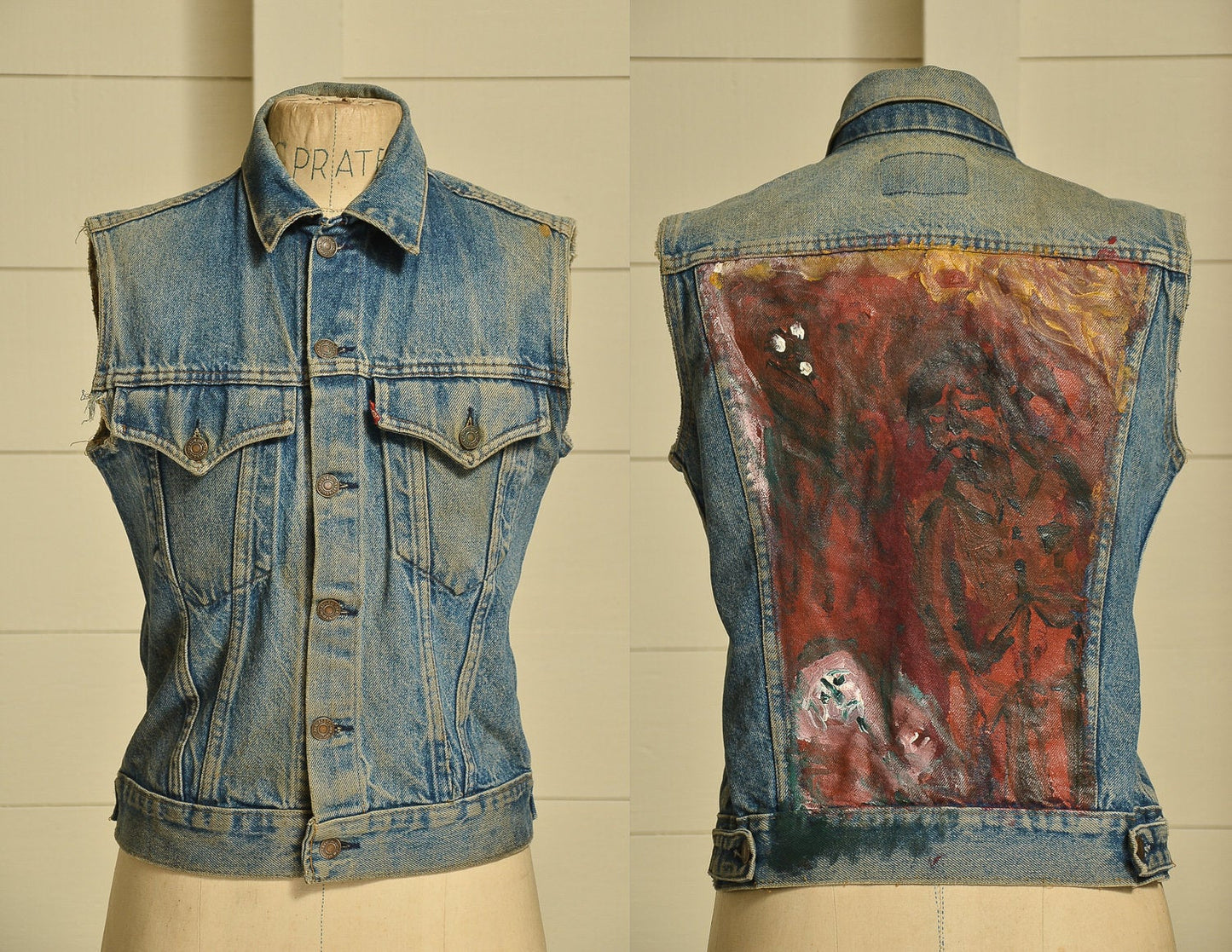 80s Levis Jean Vest Hand Painted Hesher Metal Vest