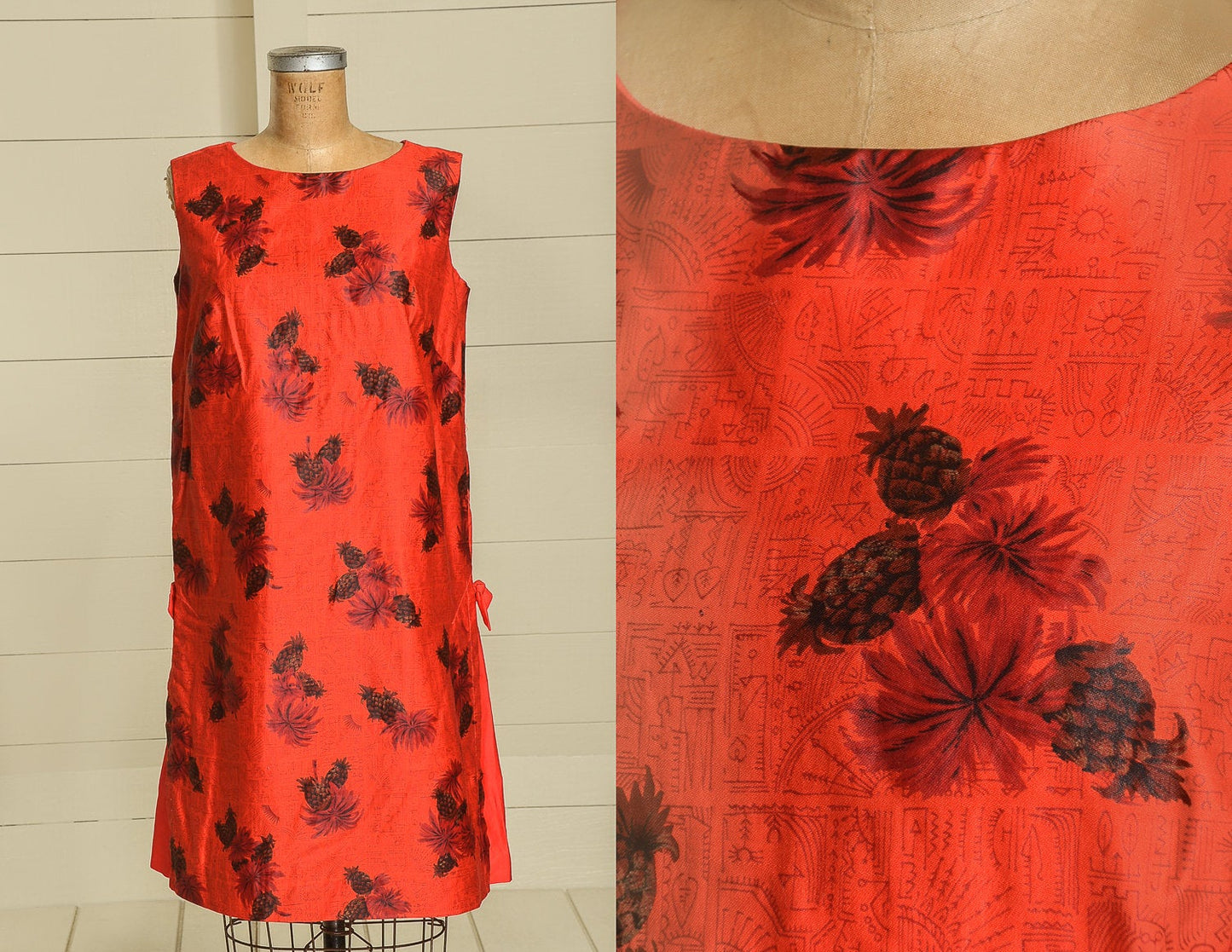 1950s Hawaiian Dress Red Floral Cotton Rockabilly Dress