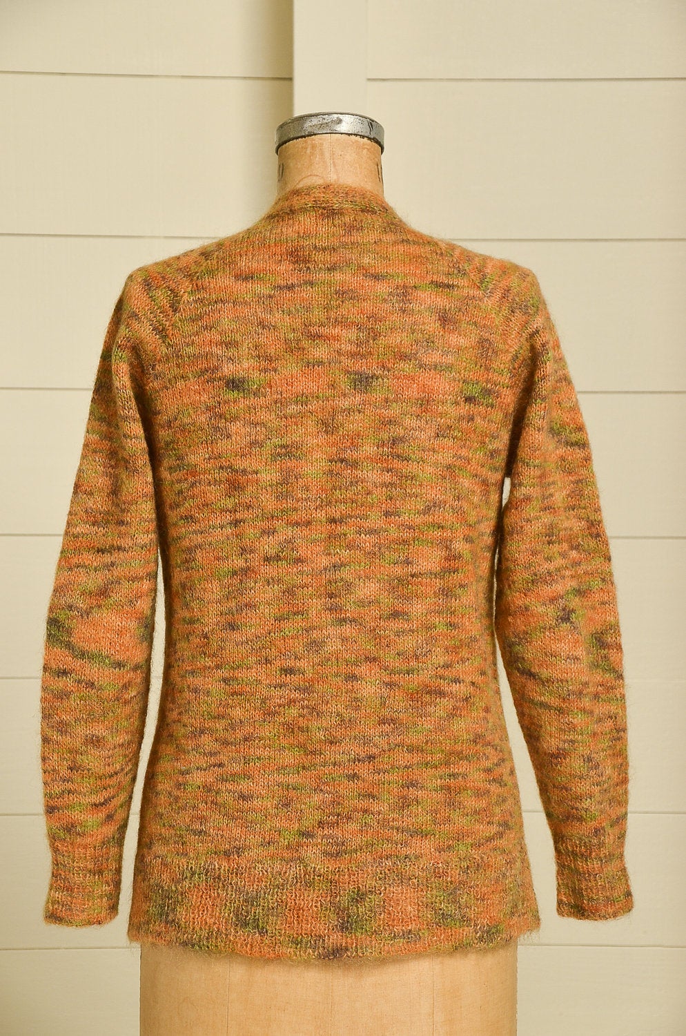 1960s Mohair Cardigan Sweater Space Dye Button Down Pouch Pocket Cardigan Sweater