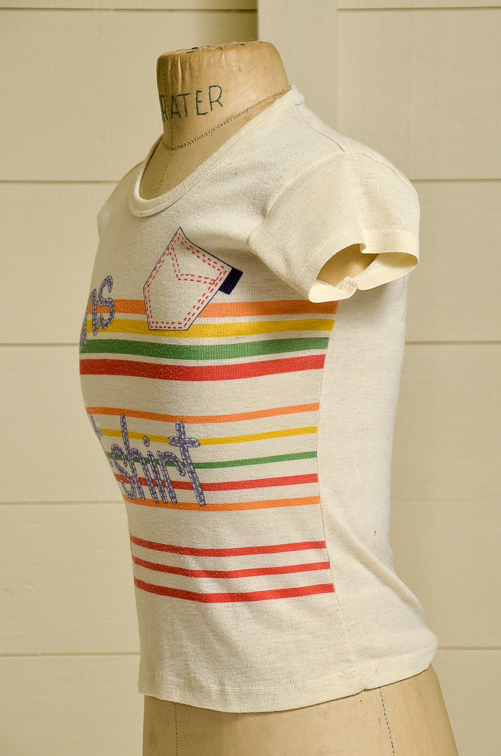 1970s Jeans T Shirt Novelty Striped Thin Graphic T Shirt