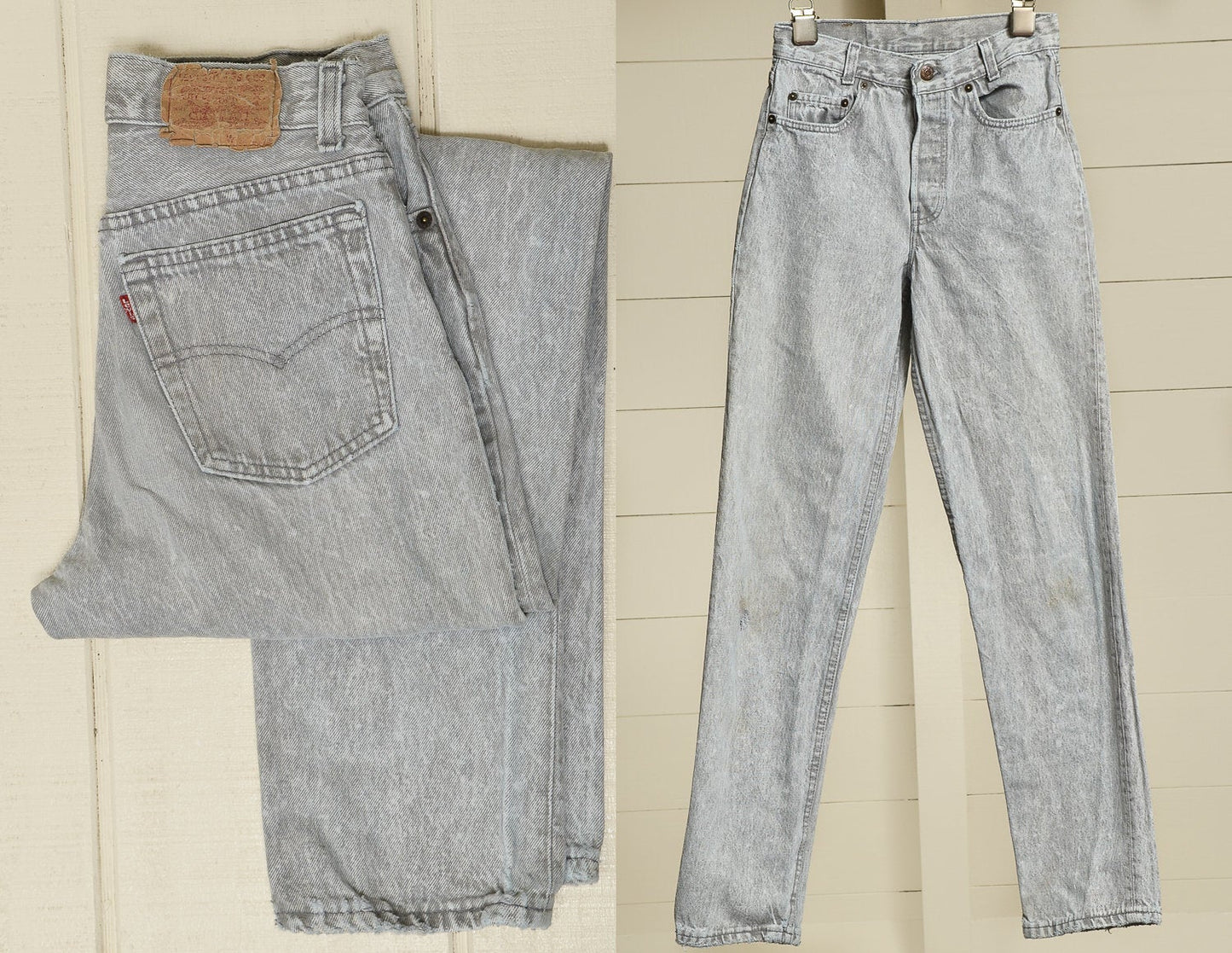 1980s Levis 701 Gray Acid Wash Made in USA Button Fly Denim Jeans 27 x 31