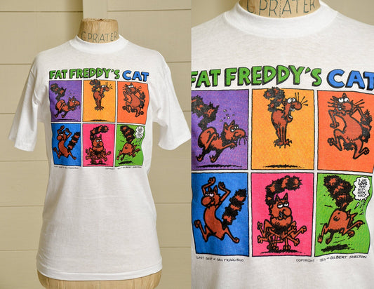 1980s Gilbert Shelton Fat Freddy's Cat Last Gasp of San Francisco Comic Promo T Shirt Deadstock