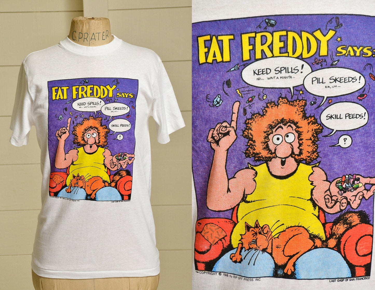 1980s Fat Freddy Rip Off Press Comic Book Promo T Shirt Deadstock