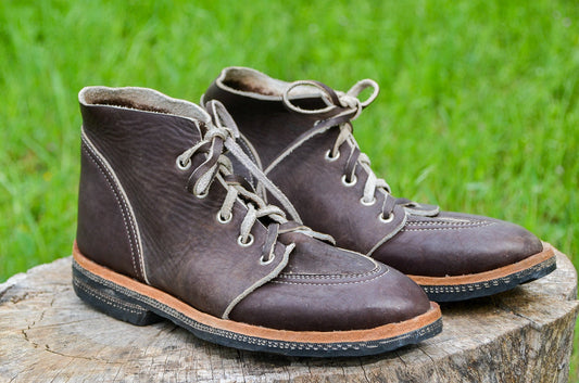 Vintage Handmade Ankle Boots  Thick Brown Leather Lace Up Ankle Moccasin Boots Womens 6.5