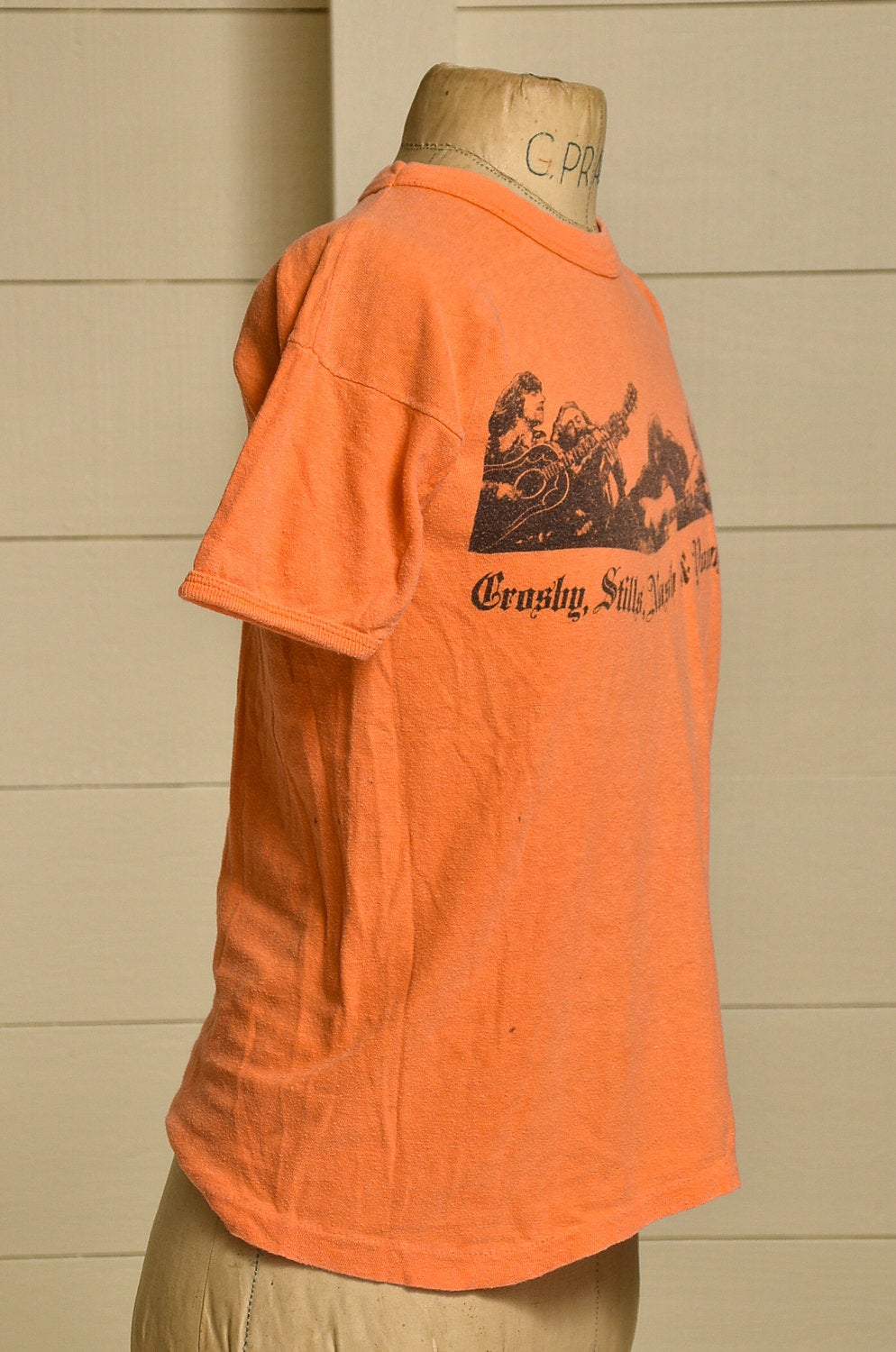 1970s Crosby Stills Nash & Young Orange Cotton T-Shirt