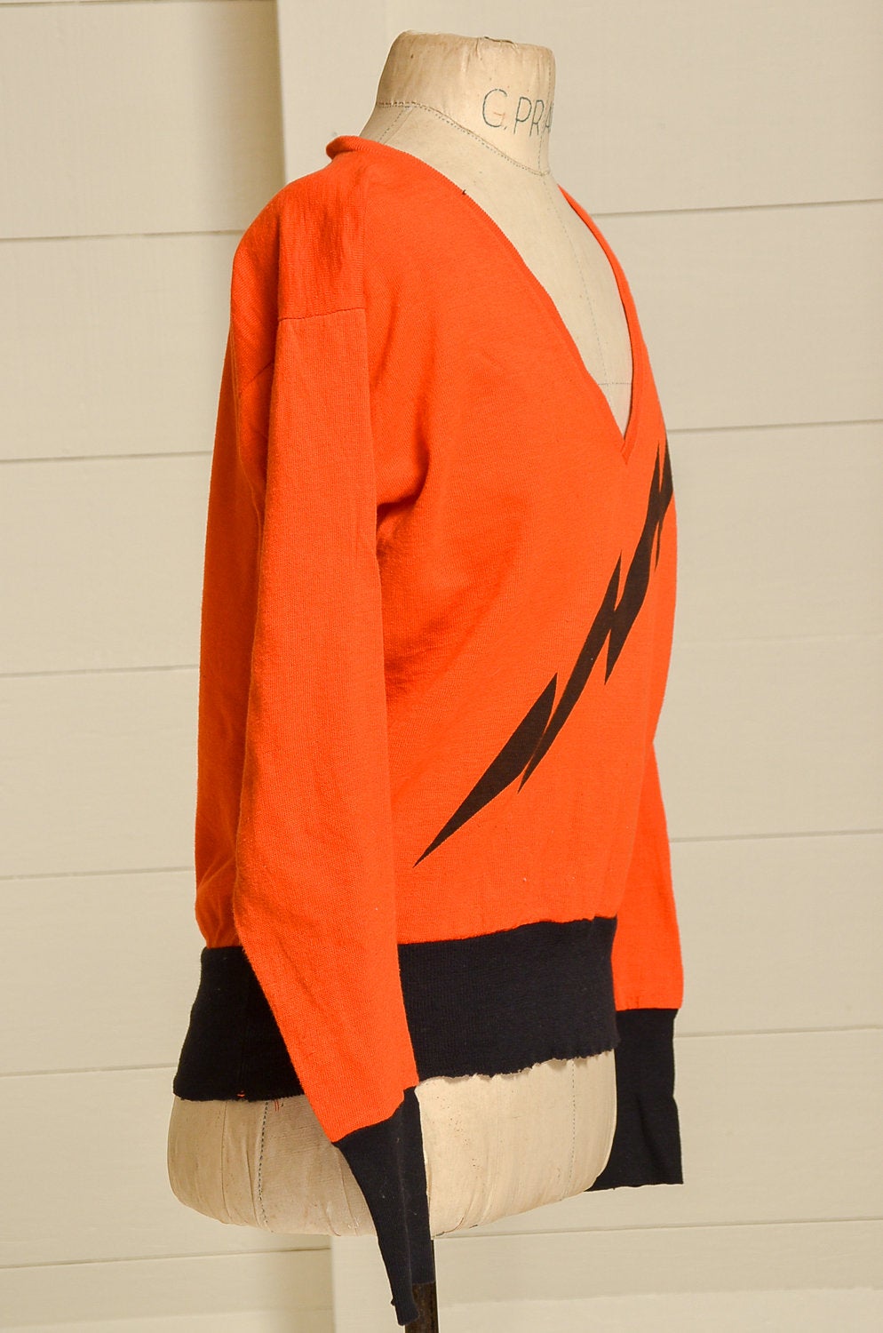 1950s Princeton University Cotton Knit Jersey Orange & Black Sweater