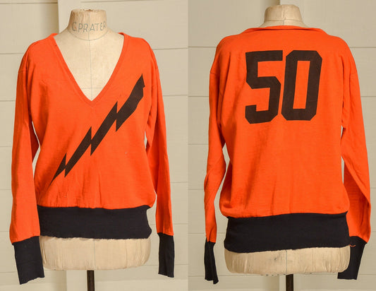 1950s Princeton University Cotton Knit Jersey Orange & Black Sweater