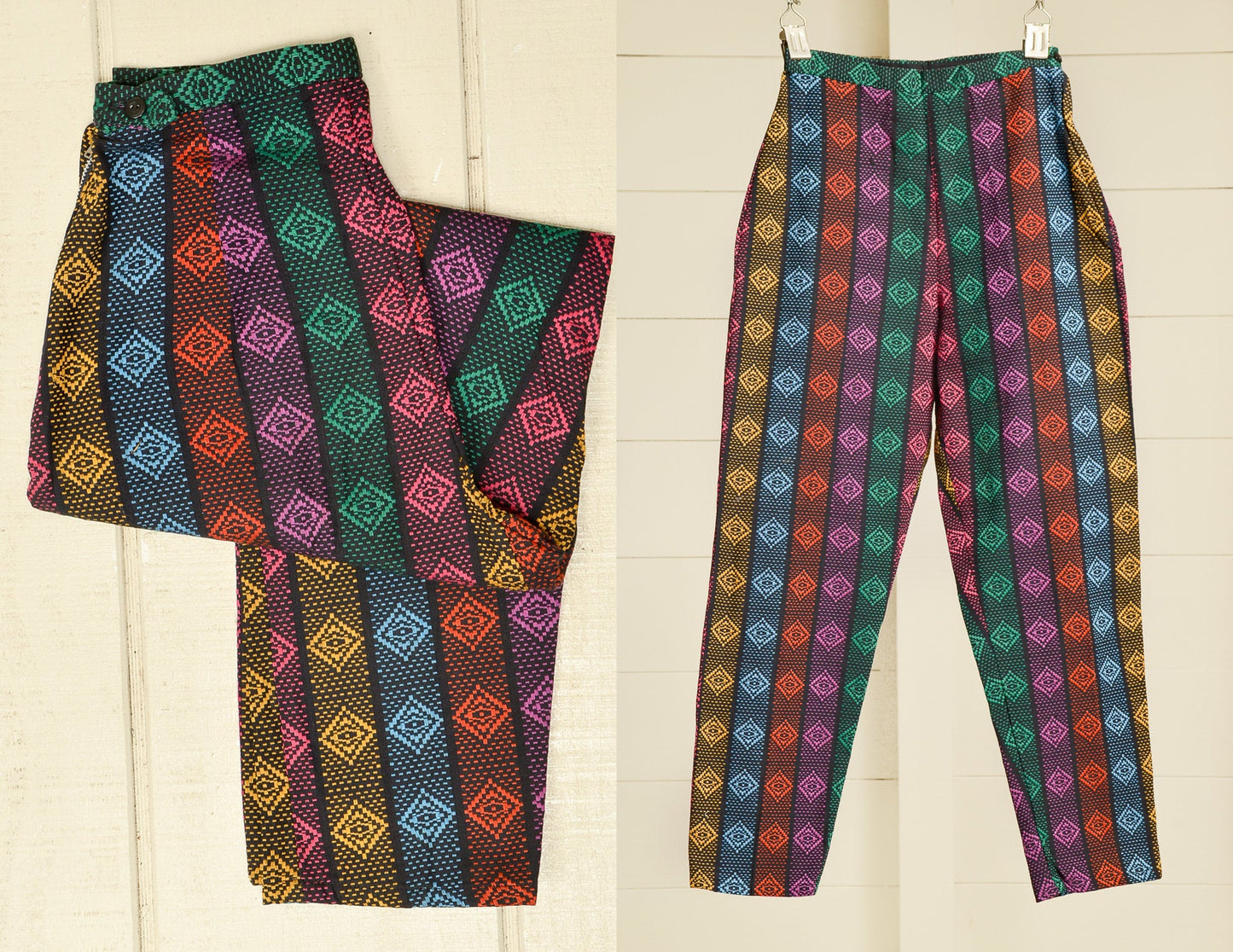 1960s Rainbow Woven High Waisted Tapered Cigarette Pants 23 x 24