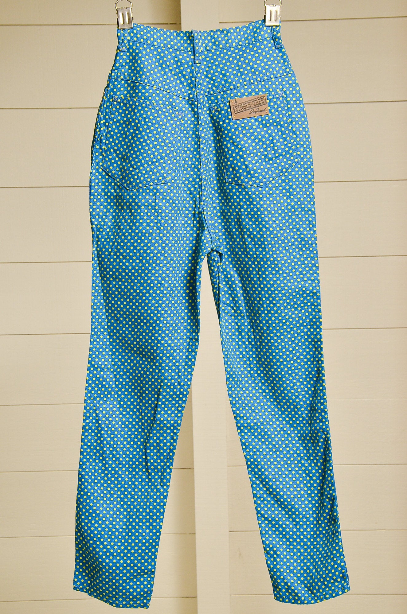 1960s Polka Dot High Waisted Cotton Denim Ranch Jeans 23 x 26