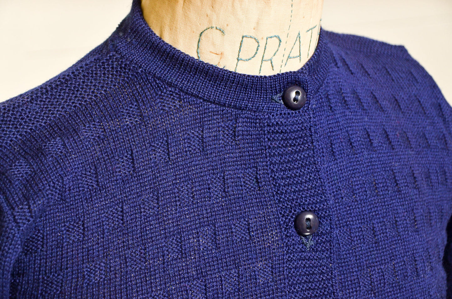 1950s Deadstock Cardigan Sweater Navy Blue Basketweave Wool Knit Button Down Sweater 4