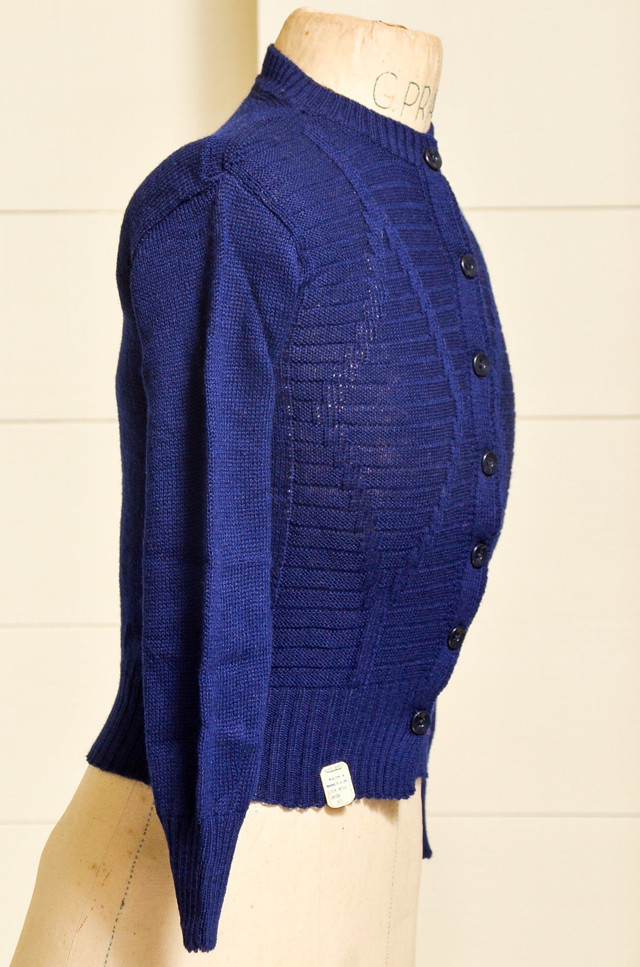 1950s Deadstock Cardigan Sweater Navy Blue Wool Knit Button Down Sweater